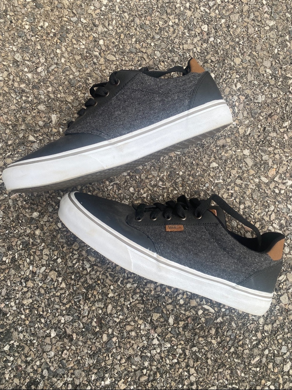 Vans Gray and Black Low-Top Canvas Sneakers with Brown Accents